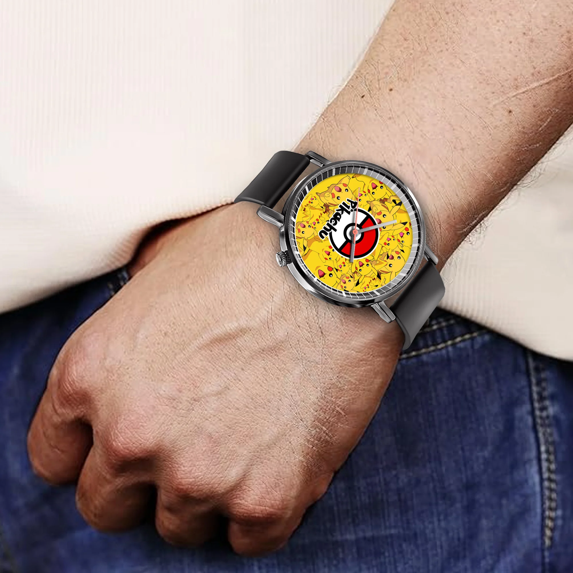 ���� Pikachu Leather Band Wrist Watch Personalized