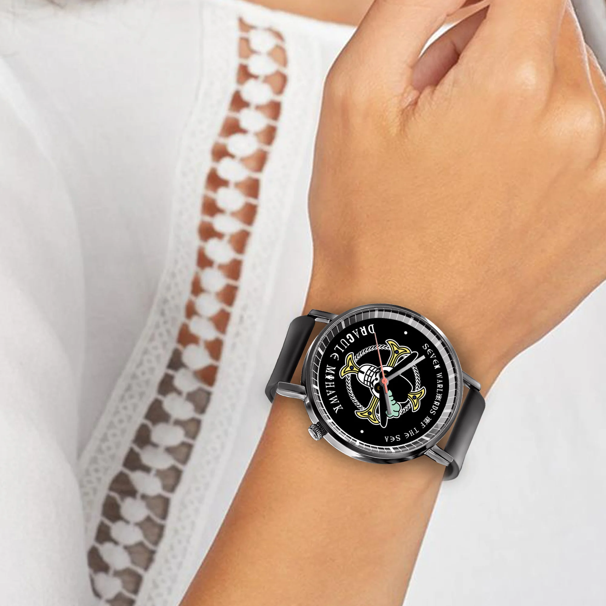���� Dracule Mihawk Symbol Leather Band Wrist Watch Personalized